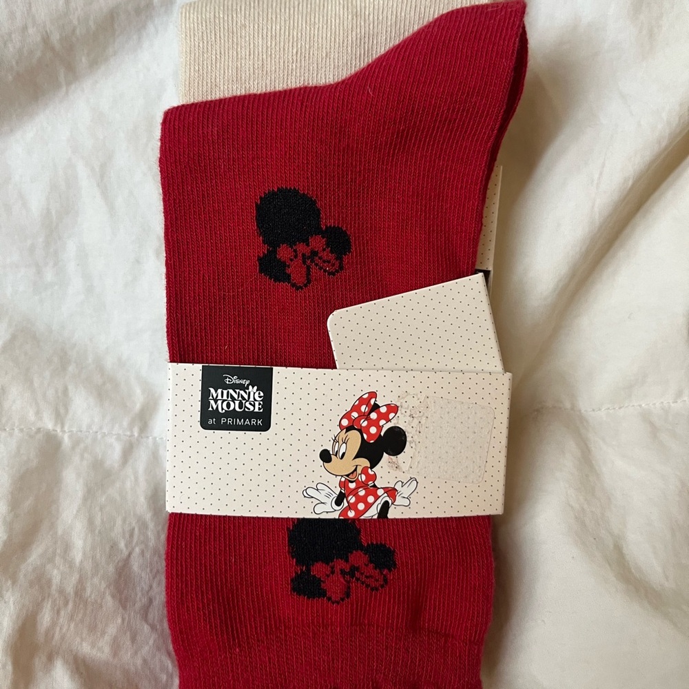 Primark Red Minnie Mouse Graphic Socks with Black Motifs
